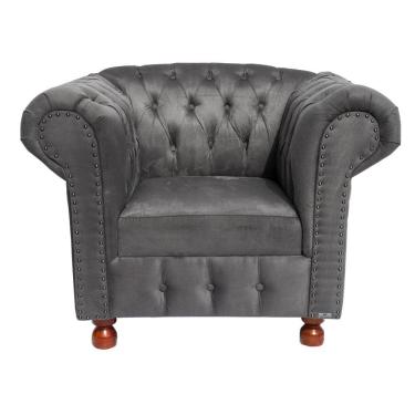 Imagem de Poltrona Chesterfield Capitone Luis XV Suede Cinza /  Decoracao , Sala estar, tv, recepção, barbearia