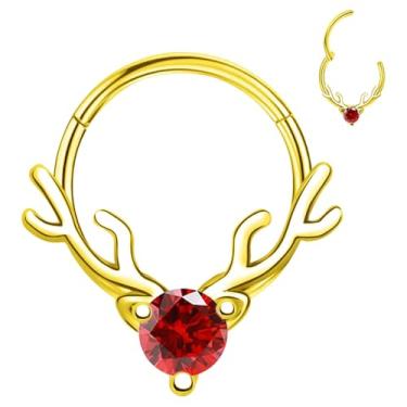 Imagem de CHARMONLINE Anel de septo de Natal 16G Anel de nariz de alce 316L aço inoxidável segmento articulado Daith piercing joia concha helix brinco cartilagem brinco para mulheres e homens, 16G, Aço