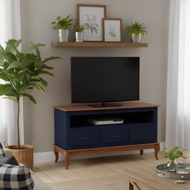 Imagem de Rack para Sala com Pés Luis XV 3 Gavetas e Nicho - Azul Bic com tampo 