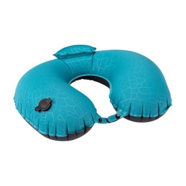 Imagem de predolo Travesseiro inflável para acampamento, suporte para cabeça e pescoço, apoio ergonômico para cabeça, formato U, travesseiro para viagem aérea, para, Azul