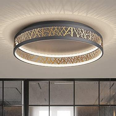 Imagem de Luminária de teto LED moderna regulável com controle remoto, estrutura metálica, formato redondo, luminária de teto oca, compatível com quarto, sala de jantar, sala de estar [classe energéti