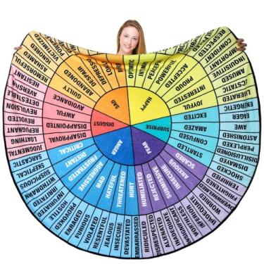 Imagem de Bonerwhite Cobertor redondo roda das emoções sentimentos tabela de rodas flanela veludo cobertor redondo 152 cm psicologia conselheiro de saúde mental presentes para terapia escritório fisioterapeuta