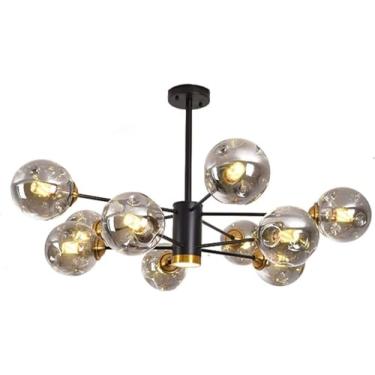 Imagem de Lustre moderno de galhos, lustre de vidro com LED, luz de teto, vidro cinza âmbar, casa de fazenda, luz pendente industrial para cozinha, sala de jantar, sala de estar, restaurante, preto +