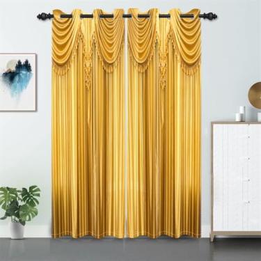 Imagem de Cortinas de janela douradas luxuosas com isolamento térmico para quarto, cortinas de janela escurecimento de quarto com isolamento térmico amarelo dourado para sala de estar quarto 66 x 213 cm, 2