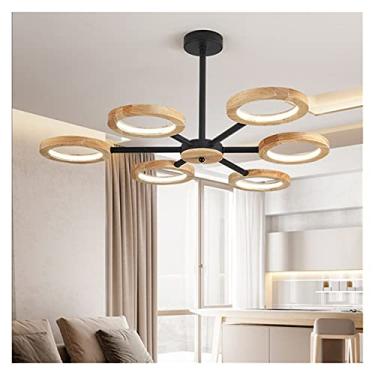Imagem de Lustre Sala de Jantar Sala de Estar Lustre de Madeira Criativo Simples Anel de Madeira Maciça Lustre Lâmpada de Hotel Lobby Lustre de Moda de Hotel (Cor: Luz Quente, Tamanho: Preto 8 He