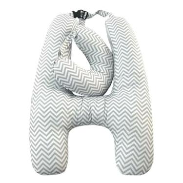 Imagem de Almofada em Forma H Adulto e Infantil Com Apoio para Pescoço de Dormir Para Viagens Descanso(Chevron cinza)