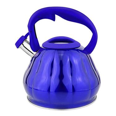 Imagem de Chaleira de aço inoxidável, grande capacidade, assobio, fervura, gás, elétrica, chaleira colorida de fogão de indução 3L bonita, para casa, escritório, exterior (azul)