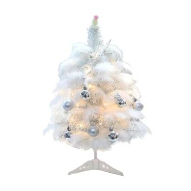 Imagem de Árvore de Natal com penas falsas de 45 cm para decoração de casa (branca)