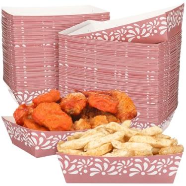 Imagem de Zhehao 100 bandejas de lanche mexicanas Cielito Lindo decoração de festa Platos de Barro Mexicanos Terracota Clay Nacho Pipoca Recipiente descartável para casamento Cinco de Mayo (flor rosa)