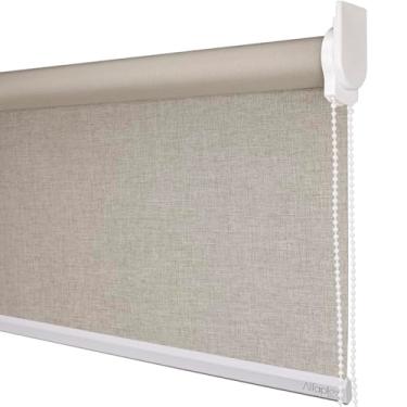 Imagem de Cortina Persiana de Rolo, Rollon, rolô Blackout, black out, blacaute (2,75 (lar) x 1,80 (alt) - SEM BANDÔ, Linho Bege - Acabamento Branco)