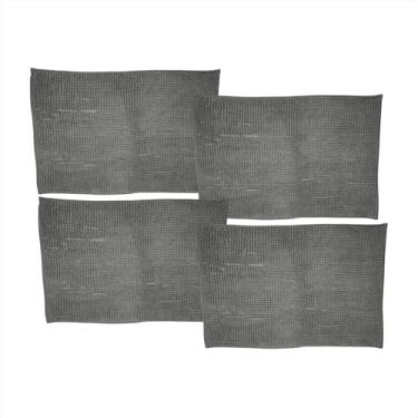 Imagem de Kit 4 Tapetes Antiderrapante Macio Microfibra Bolinha Banheiro Toalha de Piso Macio Poliéster Cinza Chumbo