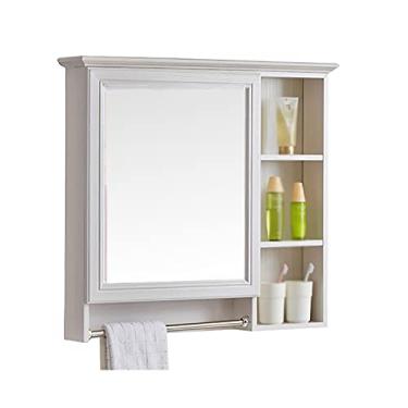 Imagem de Armário de espelho de banheiro montado na parede à prova d'água armário de banheiro com toalheiro proteção ambiental e segurança (bege 59 x 73 x 13 cm)