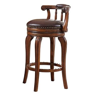 Imagem de UISLA Banqueta de bar para móveis, balcão giratório, cafeteria de café da manhã com assento e encosto acolchoados de couro + pernas de madeira maciça/azul/38 38 68 cm