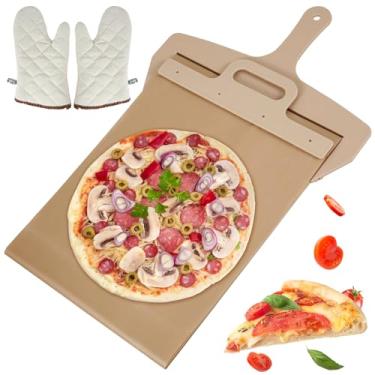 Imagem de Pá deslizante de pizza com alça pá de pizza deslizante de madeira pá deslizante de pizza portátil fácil de usar pá de casca de pizza durável espátula de pizza descasque com luva de forno para assar