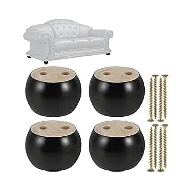 Imagem de AB1 4 peças pernas de móveis de madeira maciça forma redonda pés de coque substituição 5 cm de altura pernas de sofá 10 x 5 cm pés de móveis para sofá cadeira de sofá otomano loveseat mesa de centro móveis AB1 (preto)