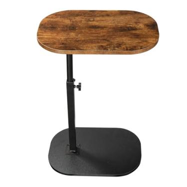 Imagem de GENDLTHIJ Bandeja lateral de TV para sofá, mesa de canto giratória de 360° com altura ajustável em forma de C para espaços pequenos, cabeceira, banheiro, sala de estar (marrom vintage)