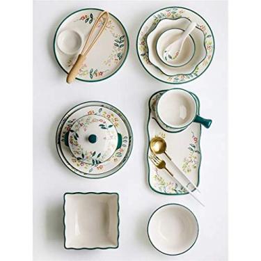 Imagem de Prato de jantar, conjunto de jantar de cerâmica, tigela de sopa de arroz para uso doméstico, tigela quadrada de macarrão, tigela de macarrão, sobremesa, ensopado, pratos, pratos de jantar (cor: prato