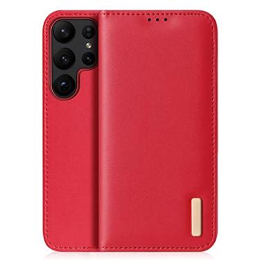 Imagem de Capa carteira para Samsung Galaxy S23/S23 Plus/S23 Ultra, capa de couro genuíno, bloco de RFID, capa protetora à prova de choque vermelha