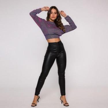 Imagem de Cropped Lurex Manga Longa - Croppeds Store, M, Lurex, Roxo