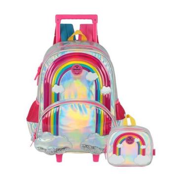 Imagem de Kit Escolar Arco-Íris Mochila Costas Rodas + Lancheira - Up4you