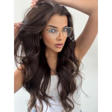 Imagem de Armação Óculos Grau Feminina Metal Retangular Maria  Óculos Sunrise, D