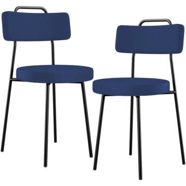 Imagem de Kit 02 Cadeiras Decorativas Estofada Sala De Jantar Barcelona L02 Facto Azul Marinho - Lyam Decor