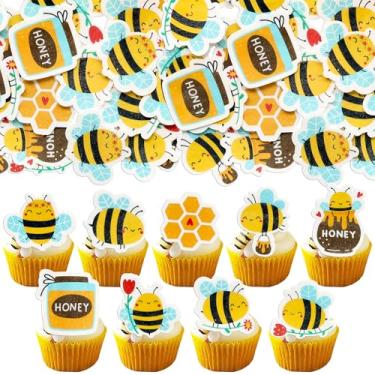 Imagem de Gyufise 54Pcs Edible Bumble Bee Cupcake Toppers Wafer Paper Honey Bee Party Cake Decorations Edible Oh Babee Cupcake Picks for Bee Theme Baby Shower Birthday Party Food Decorations Supplies