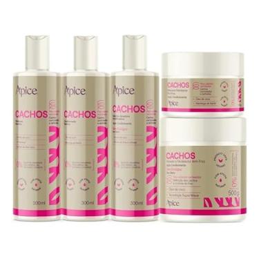 Imagem de Apice Kit Completo 5 Itens Tratamento NOVA FRAGRANCIA Cachos - Shampoo, Condicionador, Máscara, Ativador e Gelatina - Enrichecido com D Pantenol, Karité, Óleo de Coco e Aloe Vera - Para Cabelos Ondulados e Cacheados