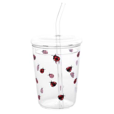 Imagem de LYOR - Copo de Vidro Borossilicato com Tampa e Canudo Ladybug 360ml