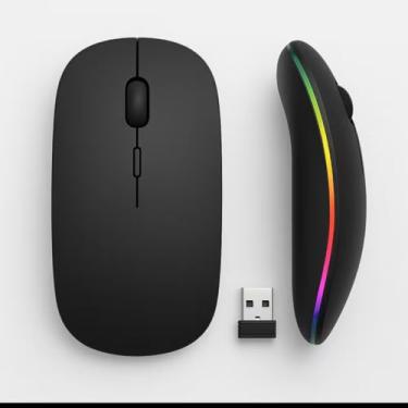 Imagem de Mouse Sem Fio com RGB Recarregável Preto Design Ergonômico Conexão 2.4GHz Ultrafino Silencioso para Casa Escritório Jogos Casual