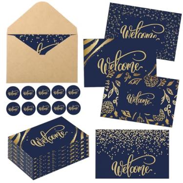Imagem de 72 cartões de boas-vindas com envelopes kraft e adesivos de boas-vindas, interior em branco, cartões de felicitações, cartões de felicitações, cartões postais de boas-vindas, funcionários e funcionários de casamento