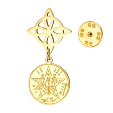 Imagem de Dreamtimes Nó de bruxa e pentagrama de tetragrama broche alfinete de lapela duplo de proteção amuleto com símbolos espirituais para mulheres, M, aço inoxidável