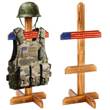 Imagem de Cinnvoice Suporte de armadura tática, gancho de equipamento militar de madeira, gancho de colete de capacete de polícia, suporte de equipamento tático, exibição compacta e resistente