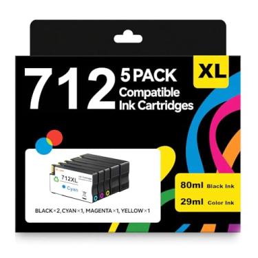 Imagem de Eficazink Cartucho de tinta 712 712XL de alto rendimento compatível com impressoras DesignJet T210 T230 T630 T650 Studio Plotter (pacote com 5)