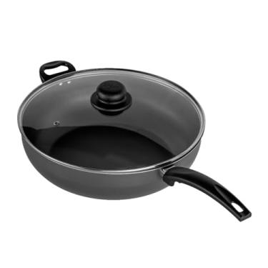 Imagem de Frigideira Antiaderente Com Tampa 32 cm Profissional Grande Wok frigideira com tampa para Fritar e Saltear, Compatível com Todos os Fogões Incluindo Indução(Grafite)