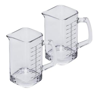 Imagem de Copo medidor de 2 peças, copos de café expresso de 118 ml com alça e bico em forma de V, copo medidor de vidro pequeno com fundo grosso para assar coquetel e café (2, preto)