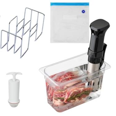 Imagem de GOVNPJ Recipiente Sous Vide – Banho-maria de 6 litros com tampa, rack, sacos de vácuo e bomba manual – Kit Sous Vide de 33 x 19 x 17 cm para cozinhar com precisão em casa