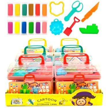 Imagem de Kit 6 Maletas de Brinquedo com 12 Massinhas + Acessórios de Modelar Infantil Educativo