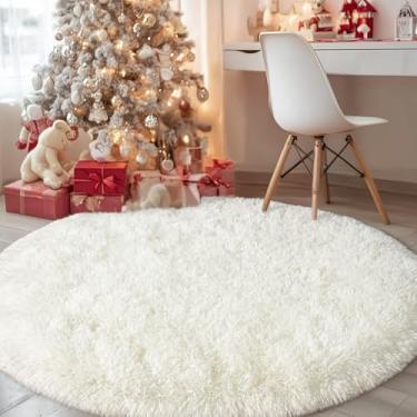 Imagem de Tapete redondo branco para quarto, tapetes circulares de 1,2 m para sala de estar, tapete felpudo macio para adolescentes, meninas, meninos, berçário, dormitório, decoração de casa, estética