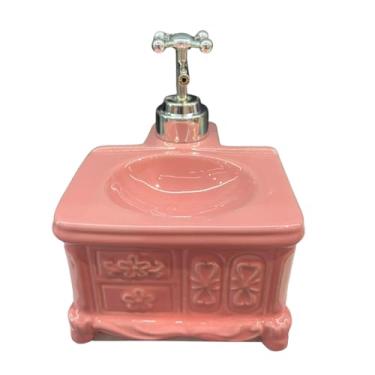 Imagem de Saboneteira de Porcelana Vintage Formato de Banheira, Estilo Europeu, Dispenser de Sabonete, Kit para Banheiro com Esponja, Design Moderno, para Casa, Quarto e Hotel (Rosa)