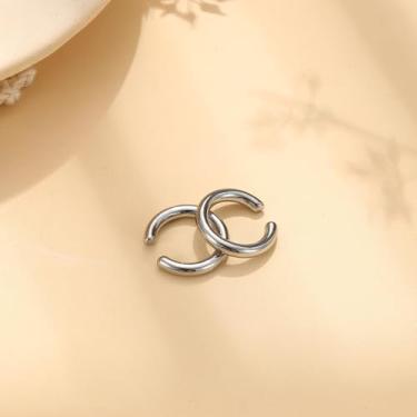 Imagem de Brincos pequenos dourados prateados de cartilagem grossa para mulheres, não perfurantes, vintage, grosso, redondo, falso, punho, standard, Aço inoxidável, Sem pedra preciosa