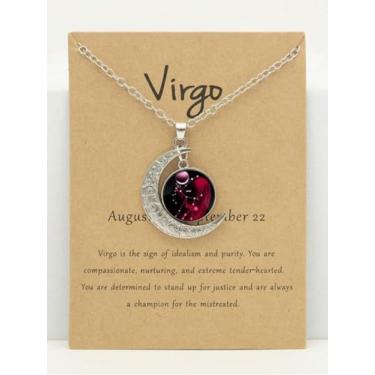 Imagem de Astrologia 12 constelações signo do horóscopo galáxia crescente colar com pingente de meia lua, One Size, Vidro, Sem Pedra Preciosa