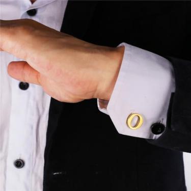 Imagem de Abotoaduras iniciais de aço inoxidável 26 abotoaduras de letra inicial do alfabeto camisas de casamento de negócios A-Z, One Size, Aço inoxidável, Sem Pedra Preciosa