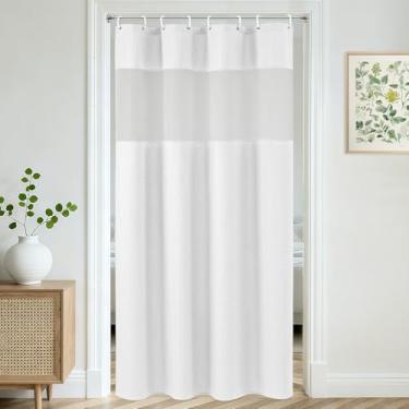 Imagem de UFRIDAY Cortina para box de chuveiro 122 x 182 cm trama waffle, cortina de chuveiro de poliéster resistente à água com janela superior de malha, pequena cortina de banheiro para trailer de trailer