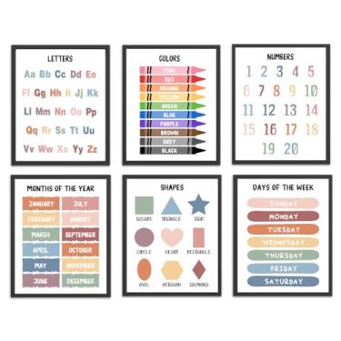 Imagem de Conjunto de 6 pôsteres educativos para crianças pequenas, pôsteres educativos para crianças de 1 a 3 anos, itens essenciais para sala de aula, parede de sala de aula, quarto infantil, decoração de