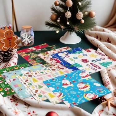 Imagem de 10 peças de tecido de algodão com padrão de Natal - quadrados de tecido de padrão diferente com Papai Noel, boneco de neve, suprimentos de artesanato de costura de algodão, estampa de árvore de Natal