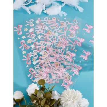 Imagem de 5 folhas de adesivos de laço de plástico, etiquetas adesivas de plástico PVC à prova d'água, suprimentos decorativos de cores mistas para garrafas de água, laptop, bagagem, copo de computador, skate