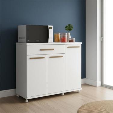 Imagem de Balcão Dispensa Cozinha 3 Portas 1gaveta com Rodinhas Branco - Branco