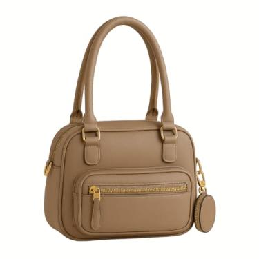 Imagem de Bolsa Feminina Baú Transversal Tiracolo com Alça de Ombro, em Couro PU, Modelo Quadrado com Porta Moedas Ideal para o Dia a Dia ou Trabalho (Marrom)