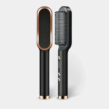 Imagem de Escova Pente Alisadora 5 em 1 Iônica Bivolt (110V/220V) | Seca, Alisa, Modela e Hidrata Profissionalmente | Cerâmica com 5 Temperaturas e Anti-Frizz. (Preto)